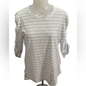 Veronica Beard White and Blue Striped Long Sleeve Top